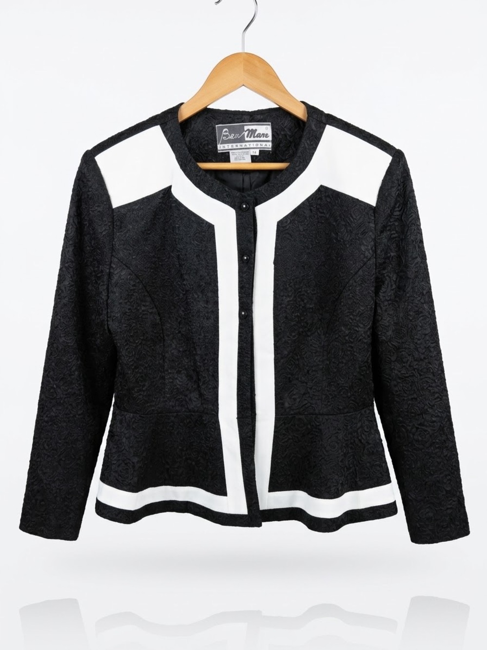 Black & White Textured Peplum Jacket